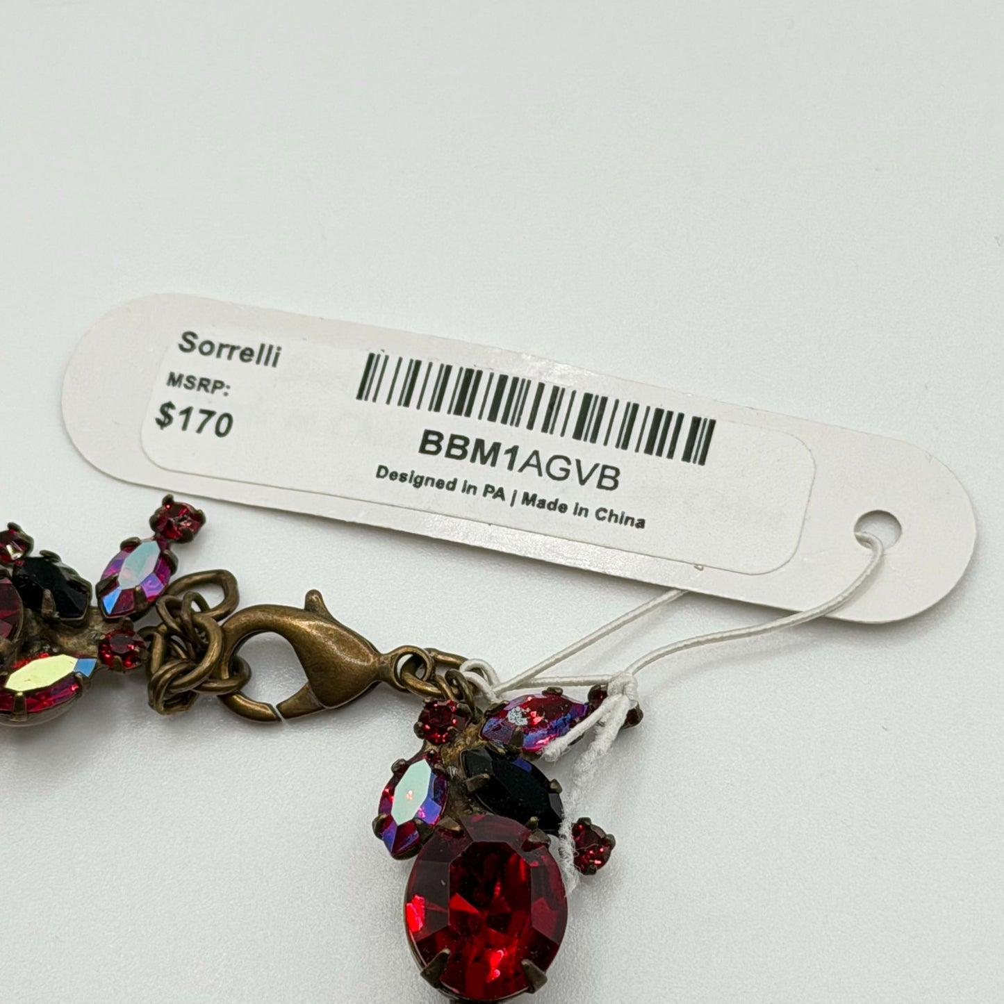 Sorrelli Classic Clover Bracelet With Red Swarovski Crystals & Antique Gold-Tone