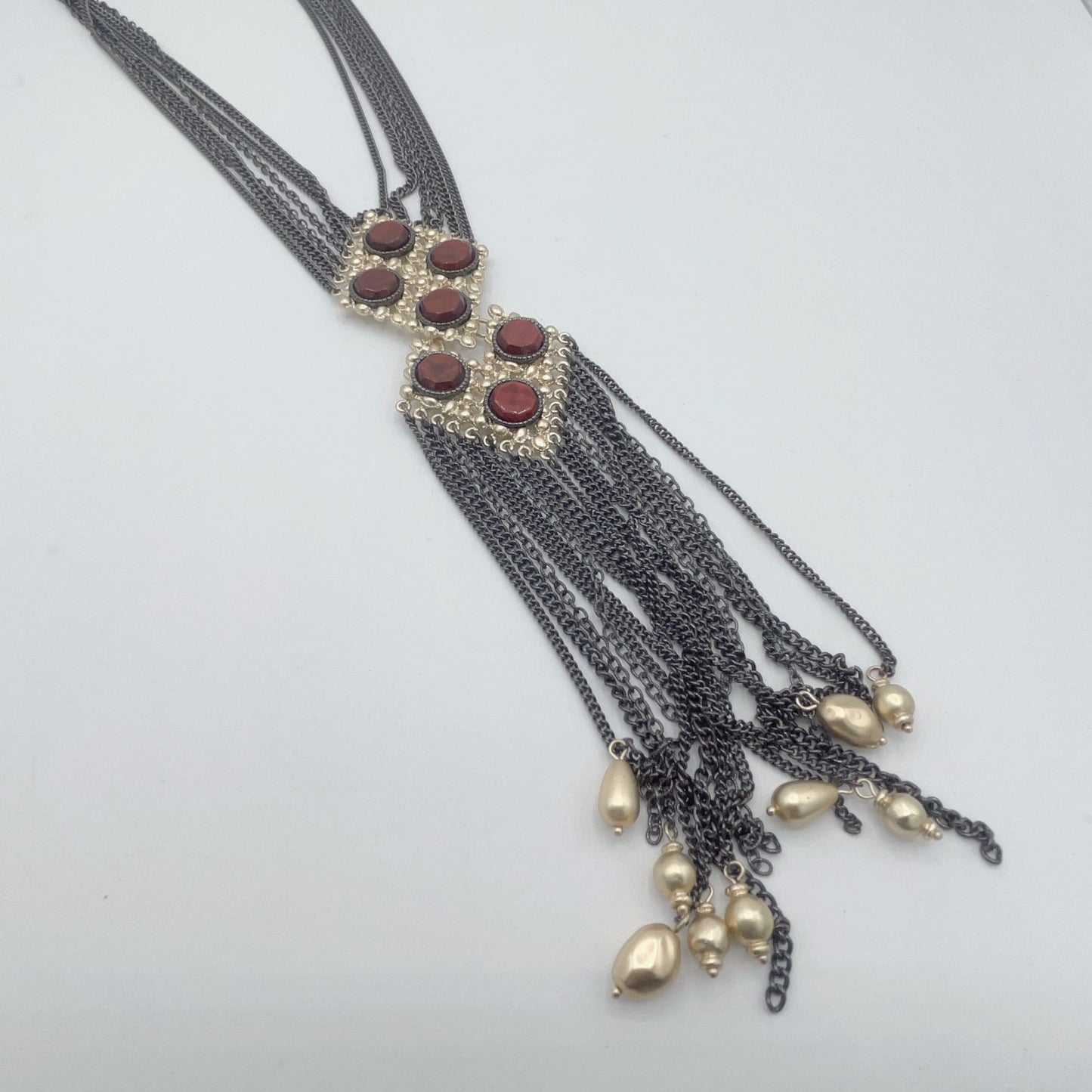 Chico's Black Chain Multi-Layered Brown Stones Necklace Long