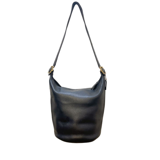 Vintage Coach Black Leather Hobo Bag With Adjustable Strap & Brass Hardware