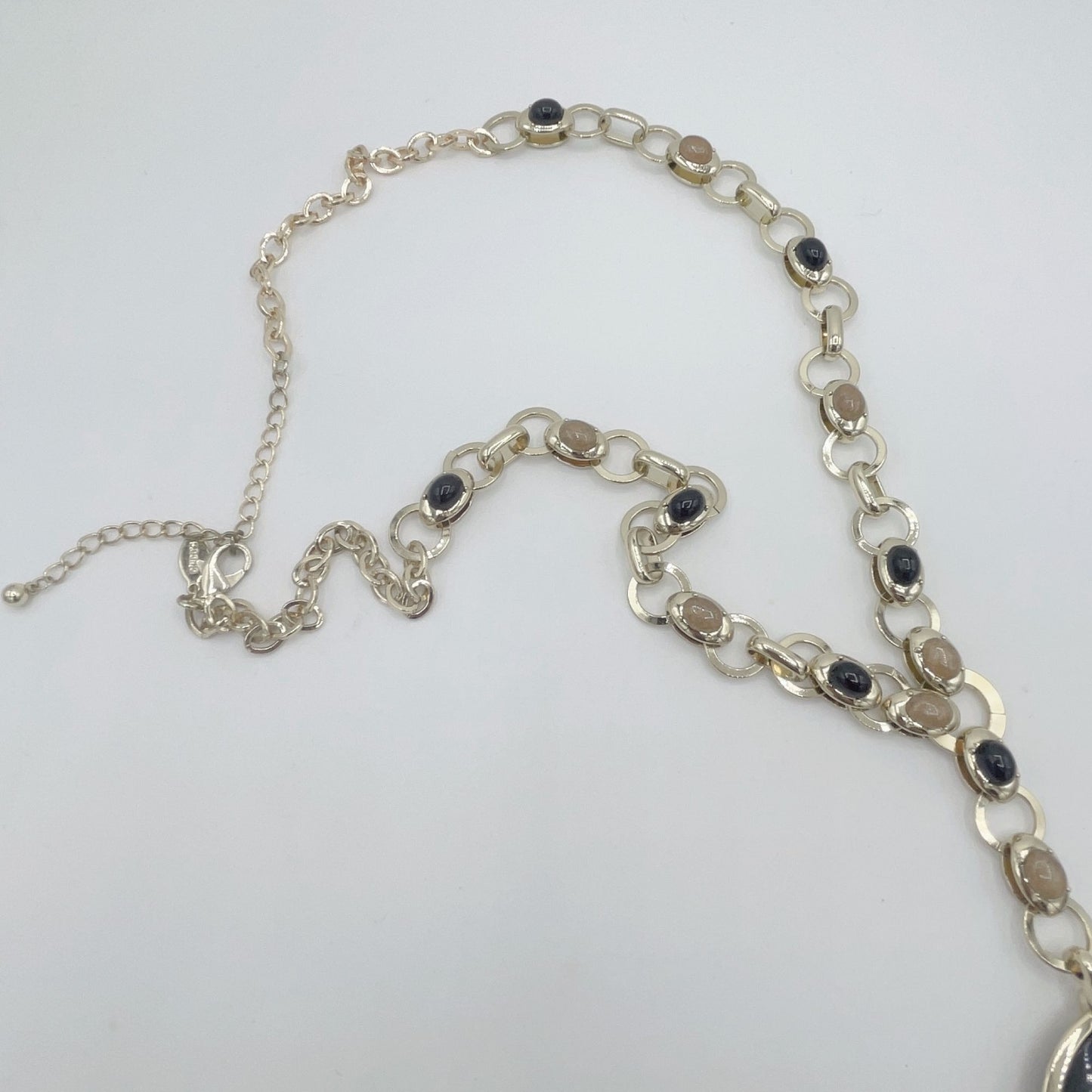 Chico's Gold Tone Brown Black Stones Round Necklace Chunky