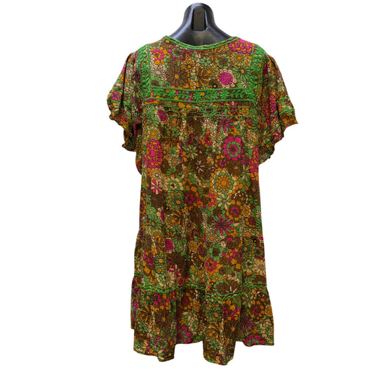 Sister Mary Floral Embroidered Boho Dress Brown Multi XL