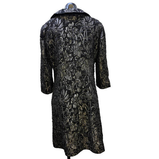 St John Couture Metallic Black Evening Coat Textured Beaded Design 10