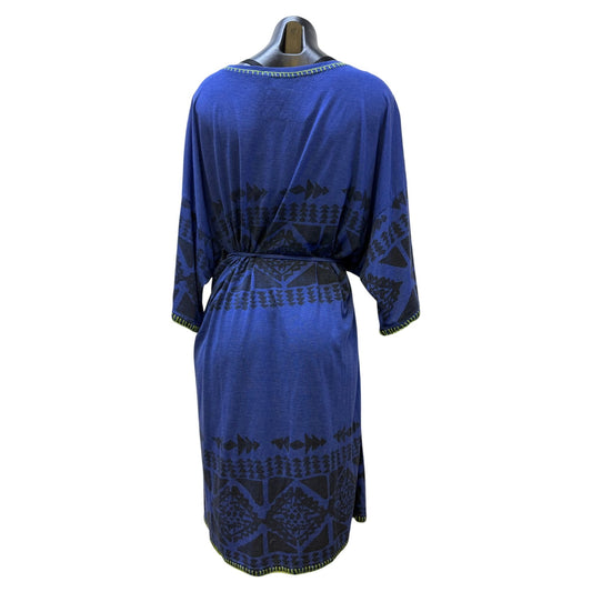 Double D Ranch Embroidered Belted Blue Dress With Pockets & Feather Accents L