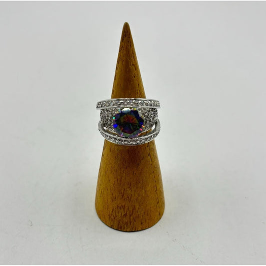 925 Silver Rainbow Ring With CZ Accents 5