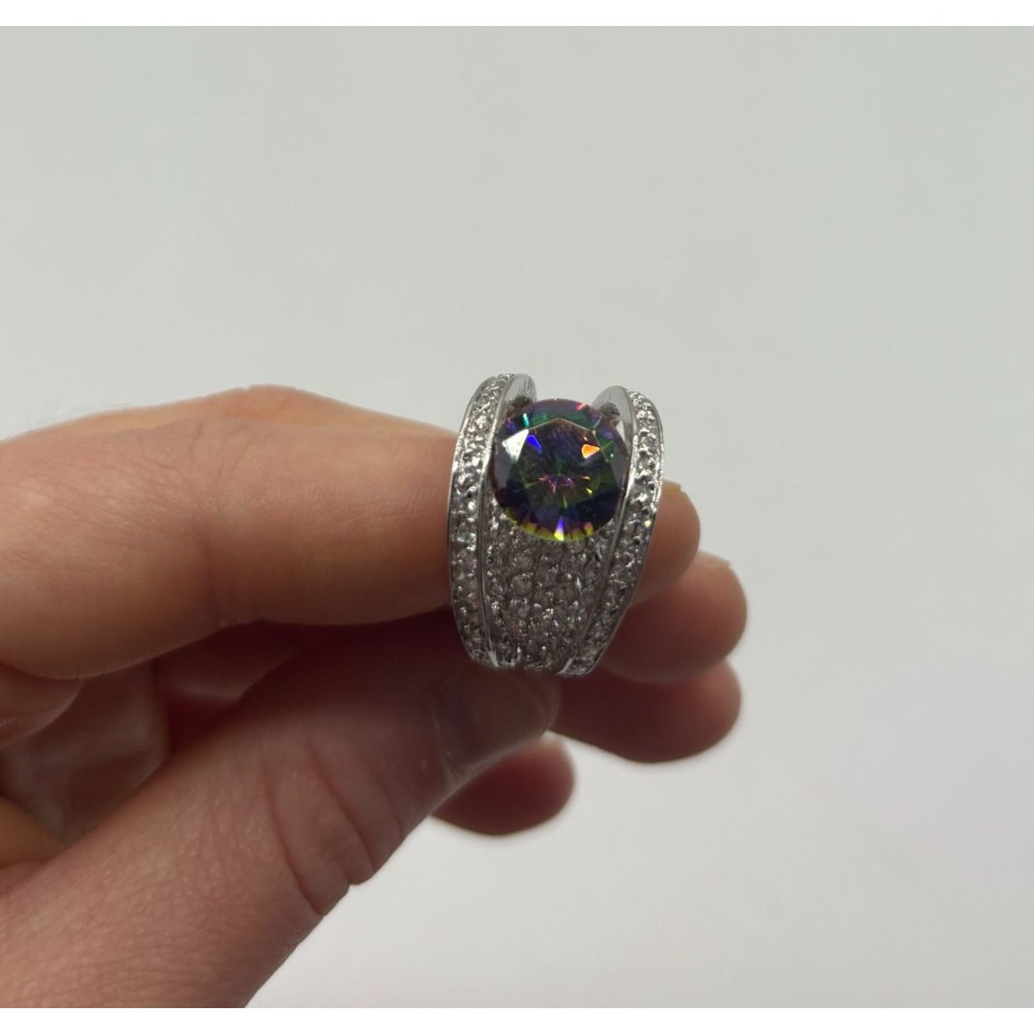 925 Silver Rainbow Ring With CZ Accents 5
