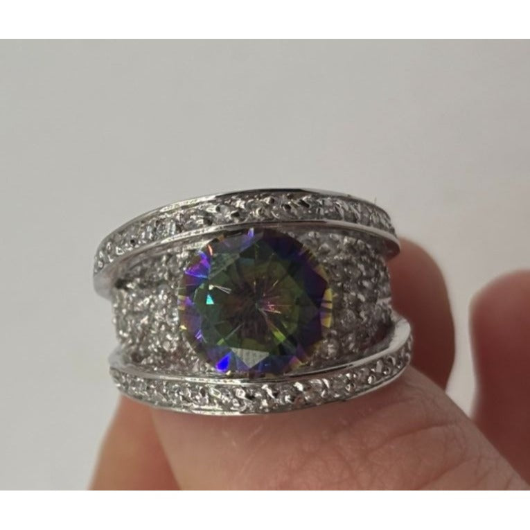 925 Silver Rainbow Ring With CZ Accents 5
