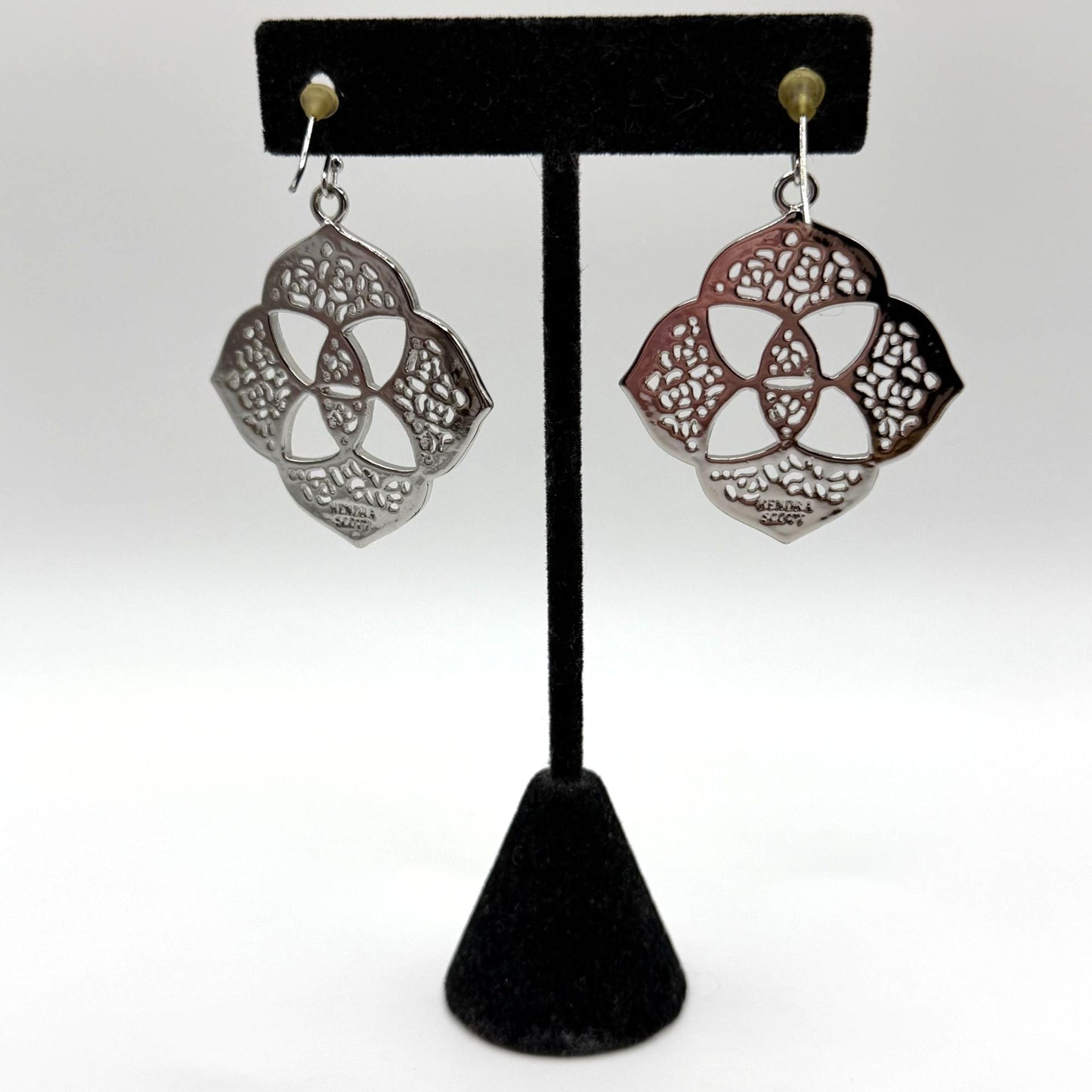 Kendra Scott Silver Filigree Drop Earrings Elegant Floral Design