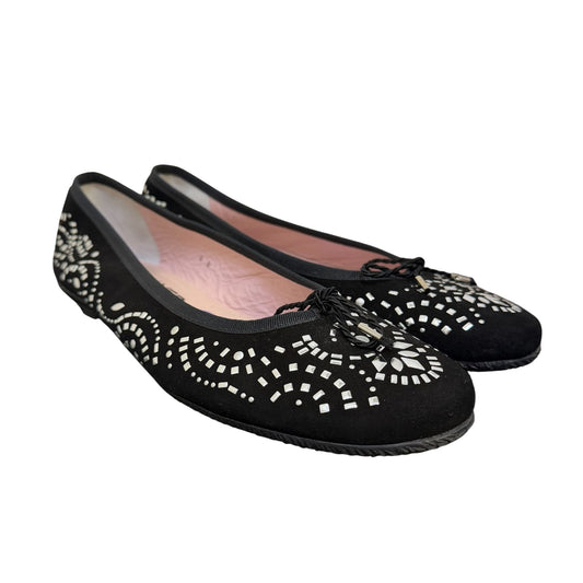Paul Mayer Ladies Black Flats With Silver Ballet Style Shoes 8