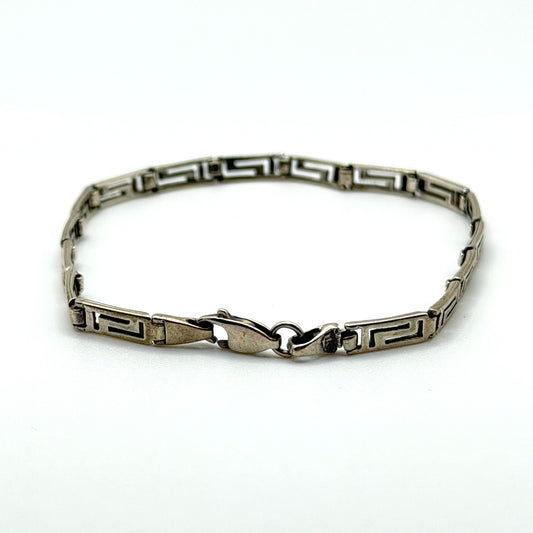 Silver Greek Key Design Bracelet Lobster Clasp
