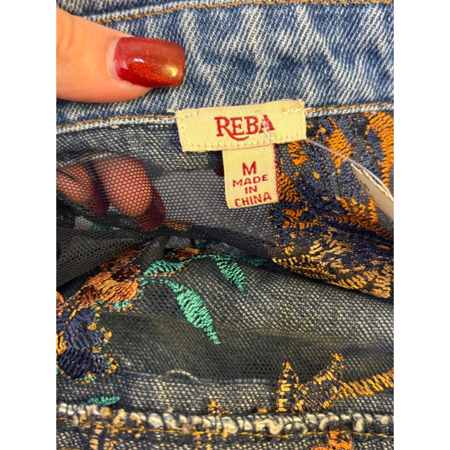 Reba Denim Jacket With Embroidered Floral Back Panel & Bronze Buttons M