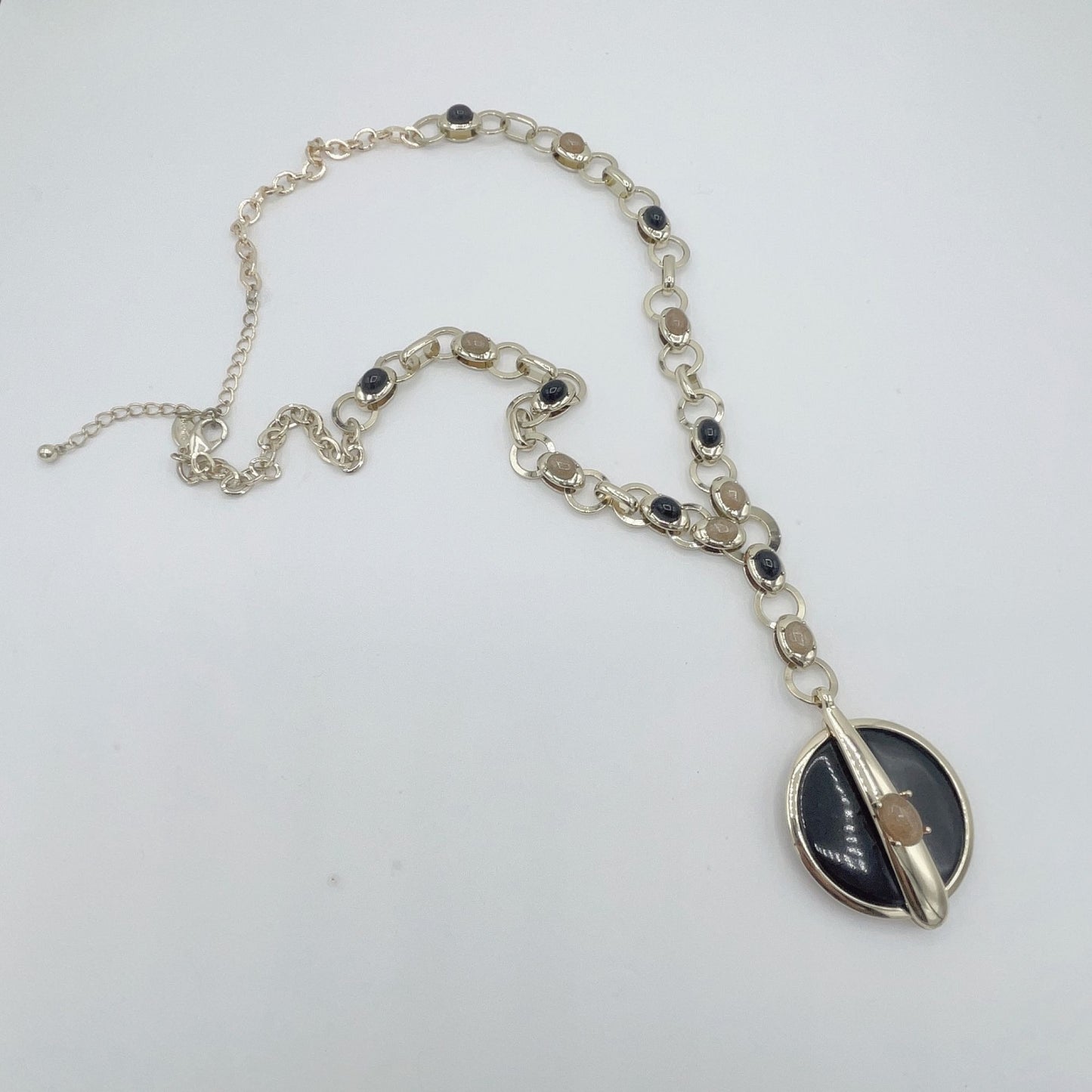 Chico's Gold Tone Brown Black Stones Round Necklace Chunky