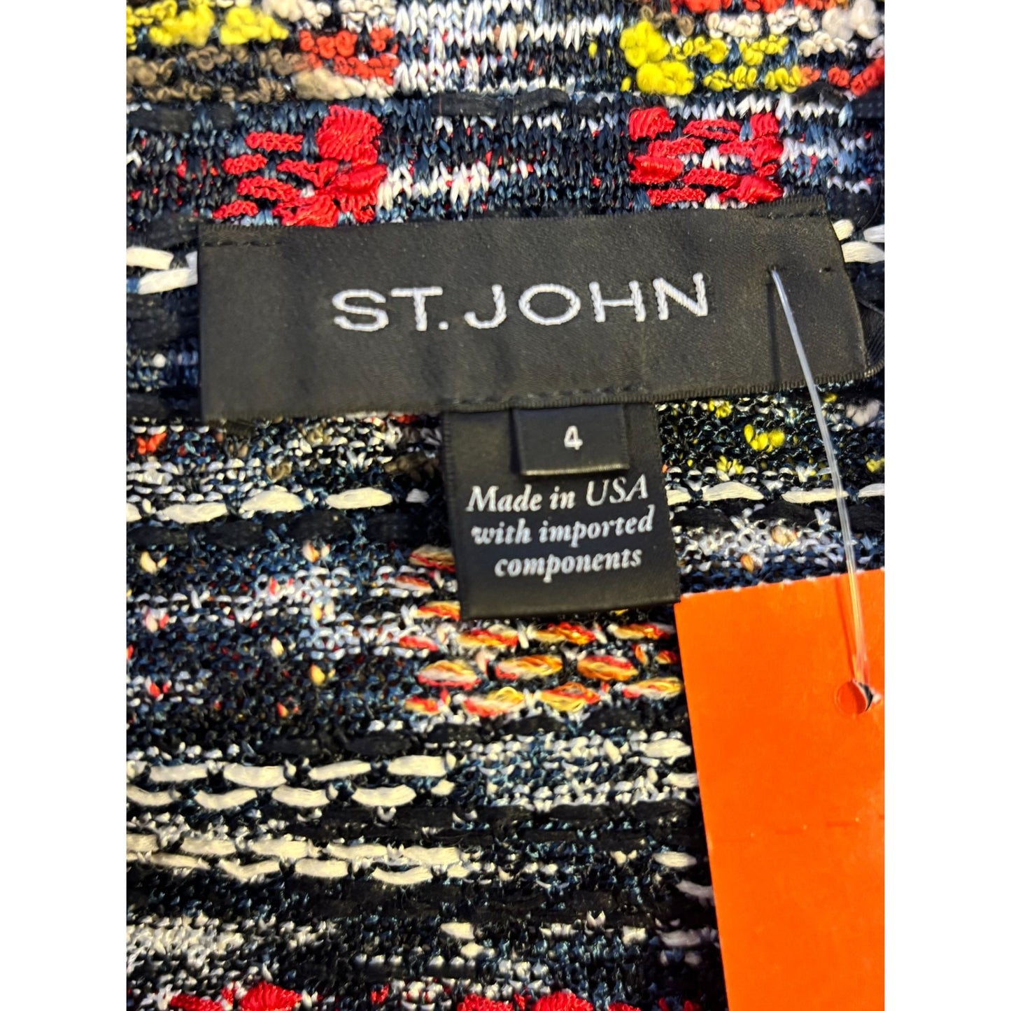 St. John Tweed Jacket Zip Front Multicolor Blue Red Size 4