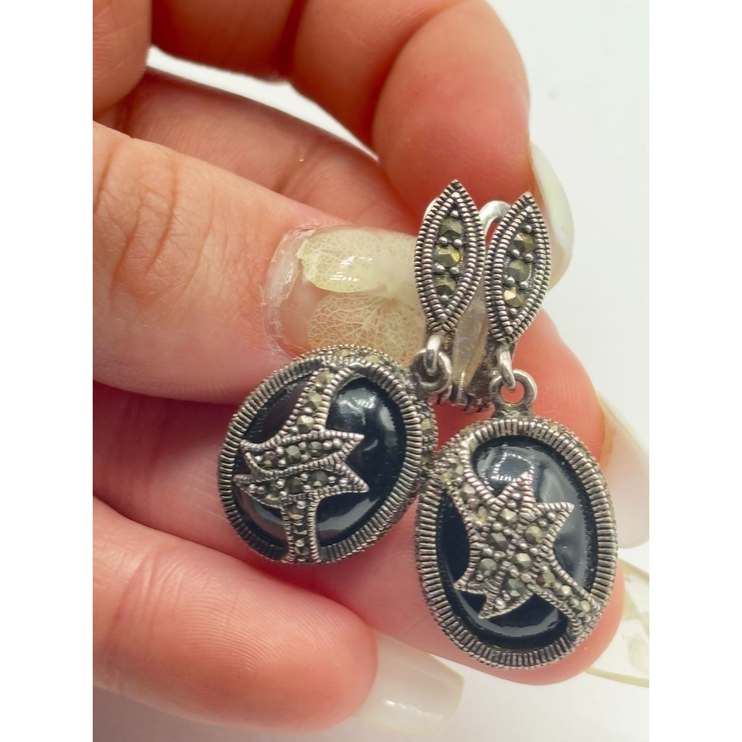 Vintage Sterling Silver & Onyx Dangle Earrings