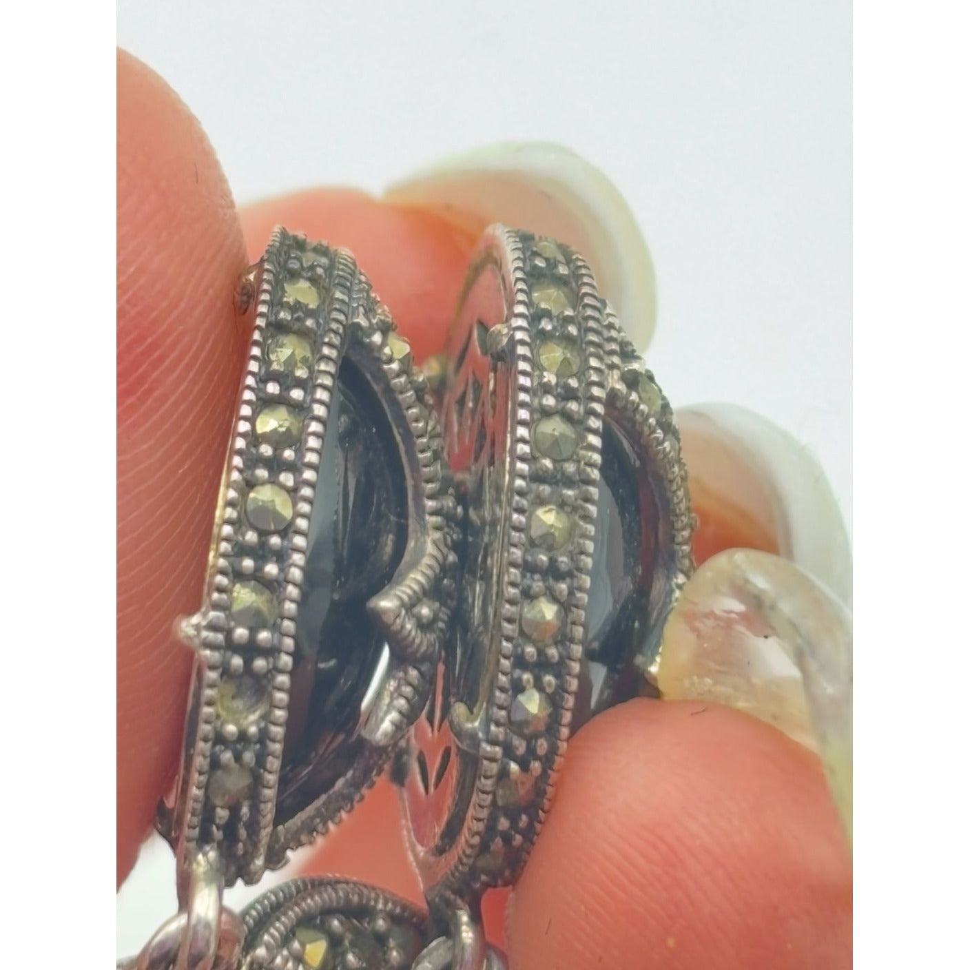 Vintage Sterling Silver & Onyx Dangle Earrings