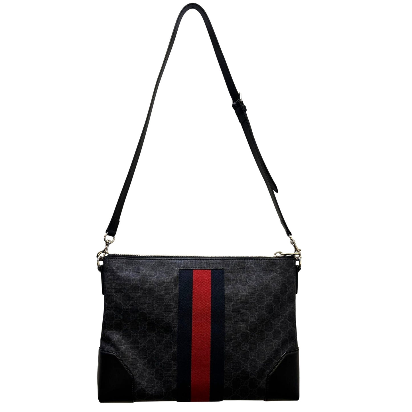 Gucci GG Supreme Messenger Bag With Red & Blue Stripe