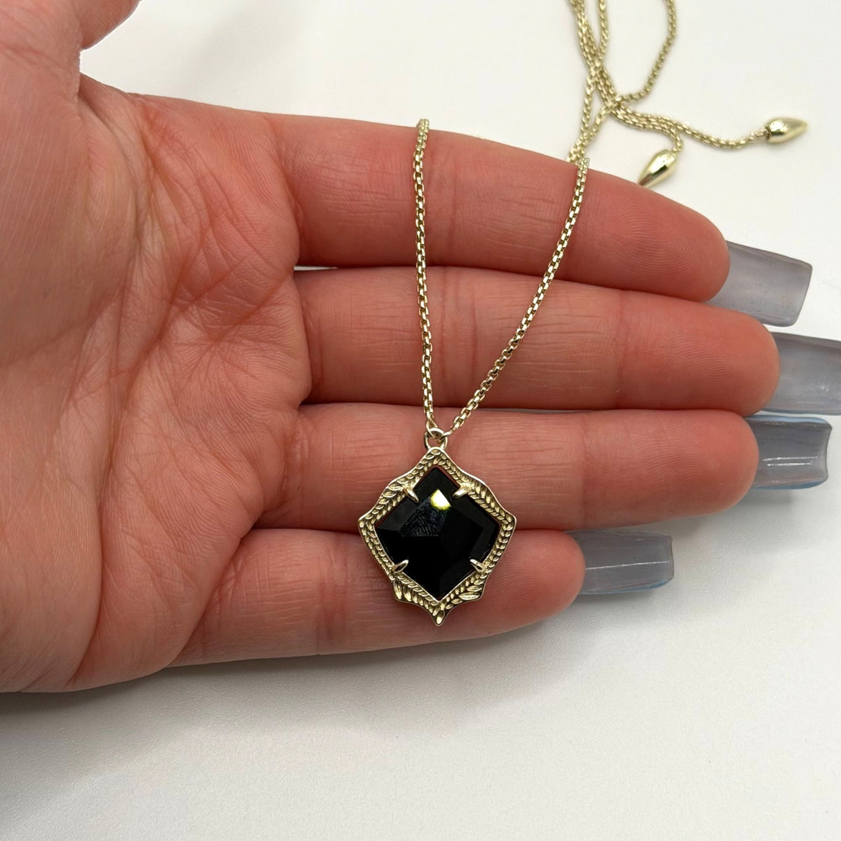 Kendra Scott Gold Kacey Black Glass Long Pendant Necklace