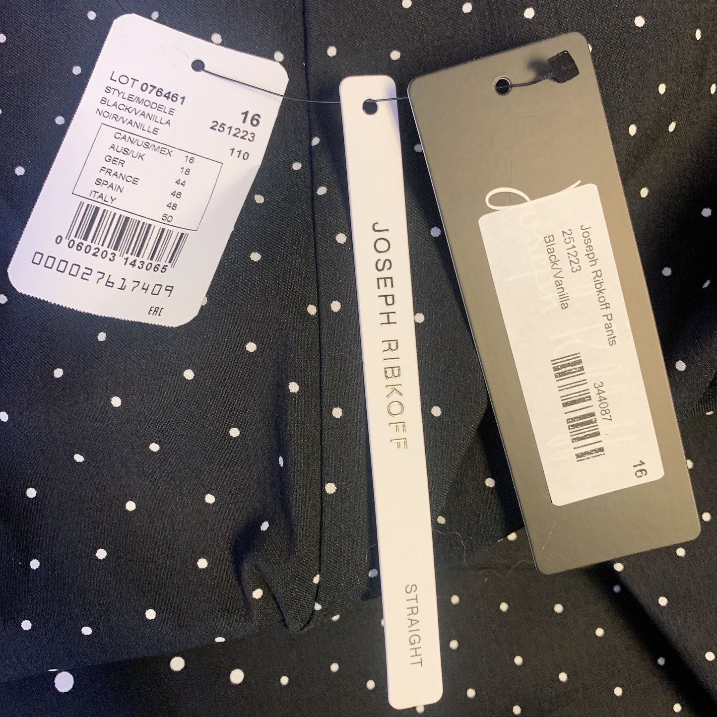 NWT Joseph Ribkoff Black & White Polka Dot Straight Pants, Size 16