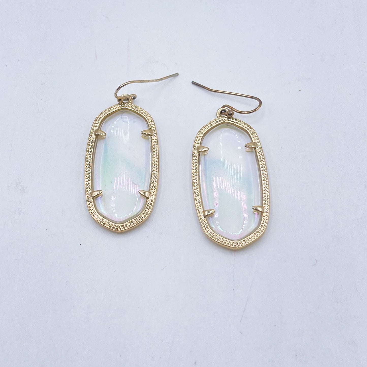 Kendra Scott Gold-Plated Oval Drop Earrings W/ Iridescent Glass Stones