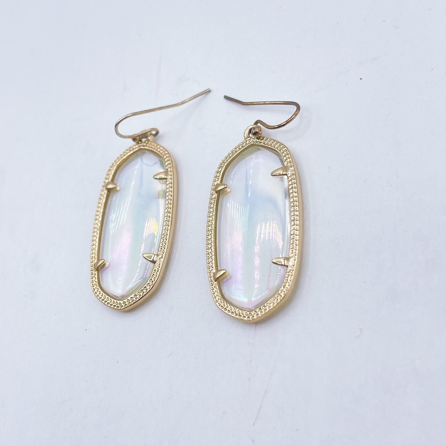 Kendra Scott Gold-Plated Oval Drop Earrings W/ Iridescent Glass Stones