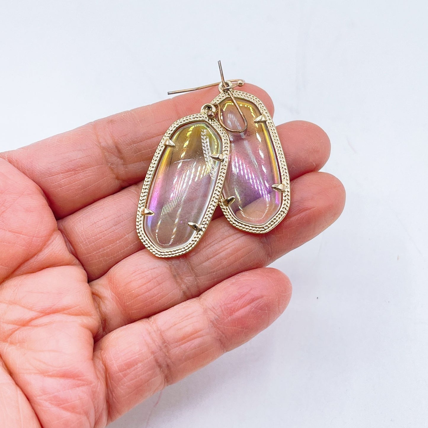 Kendra Scott Gold-Plated Oval Drop Earrings W/ Iridescent Glass Stones