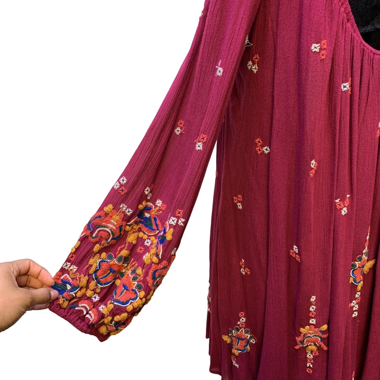 *Free People Burgundy Open Back Embroidered Dress Medium
