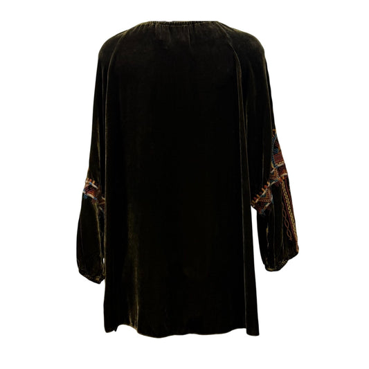 Johnny Was Embroidered Velvet Boho Tunic Blouse With Green Multi Size M