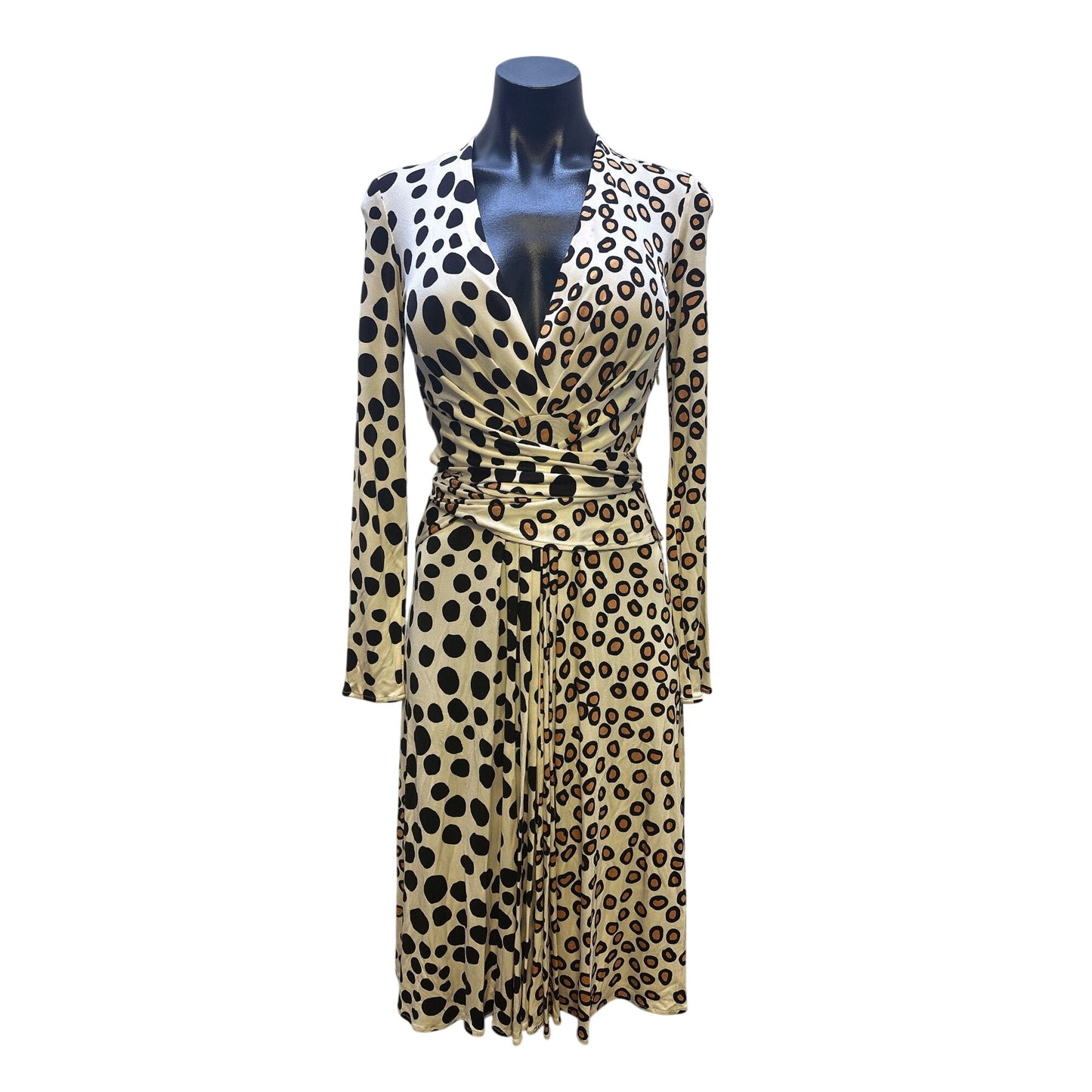 Issa London Vintage Polka Dot Wrap Silk Dress w/Long Sleeves Size 6