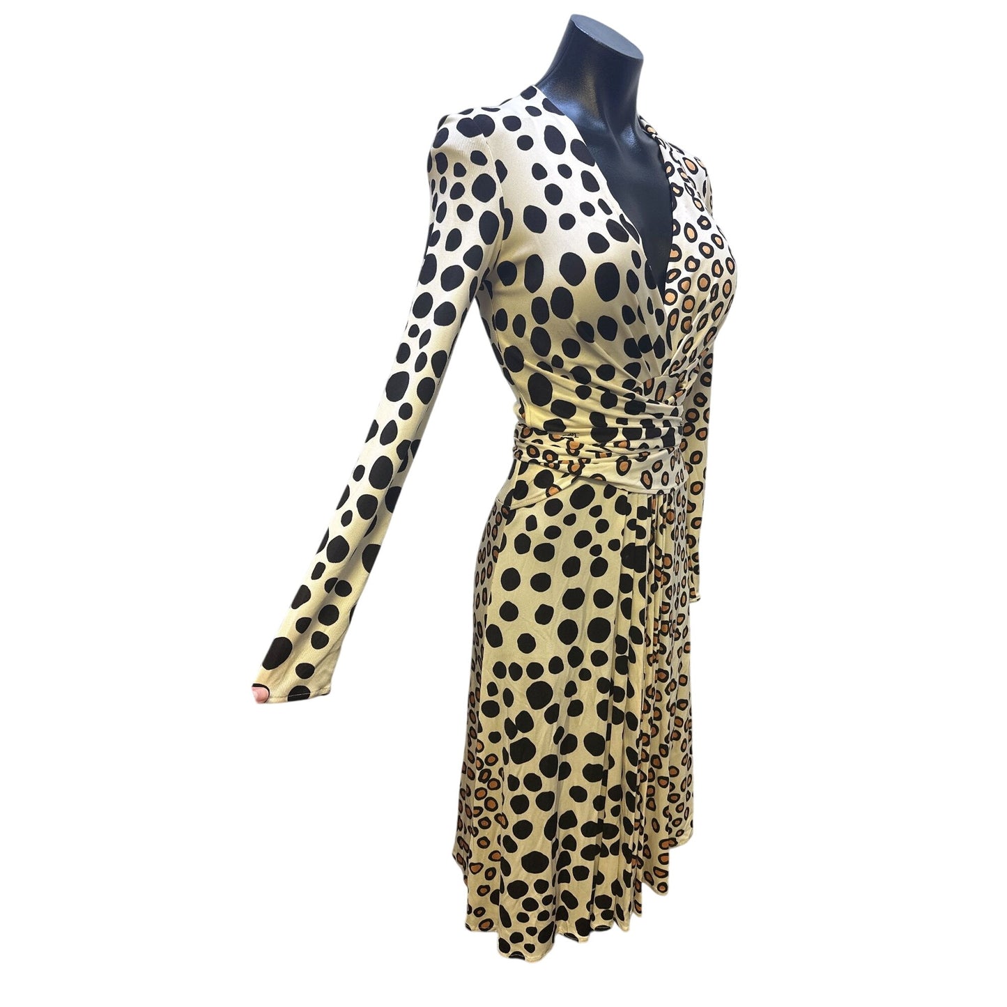 Issa London Vintage Polka Dot Wrap Silk Dress w/Long Sleeves Size 6