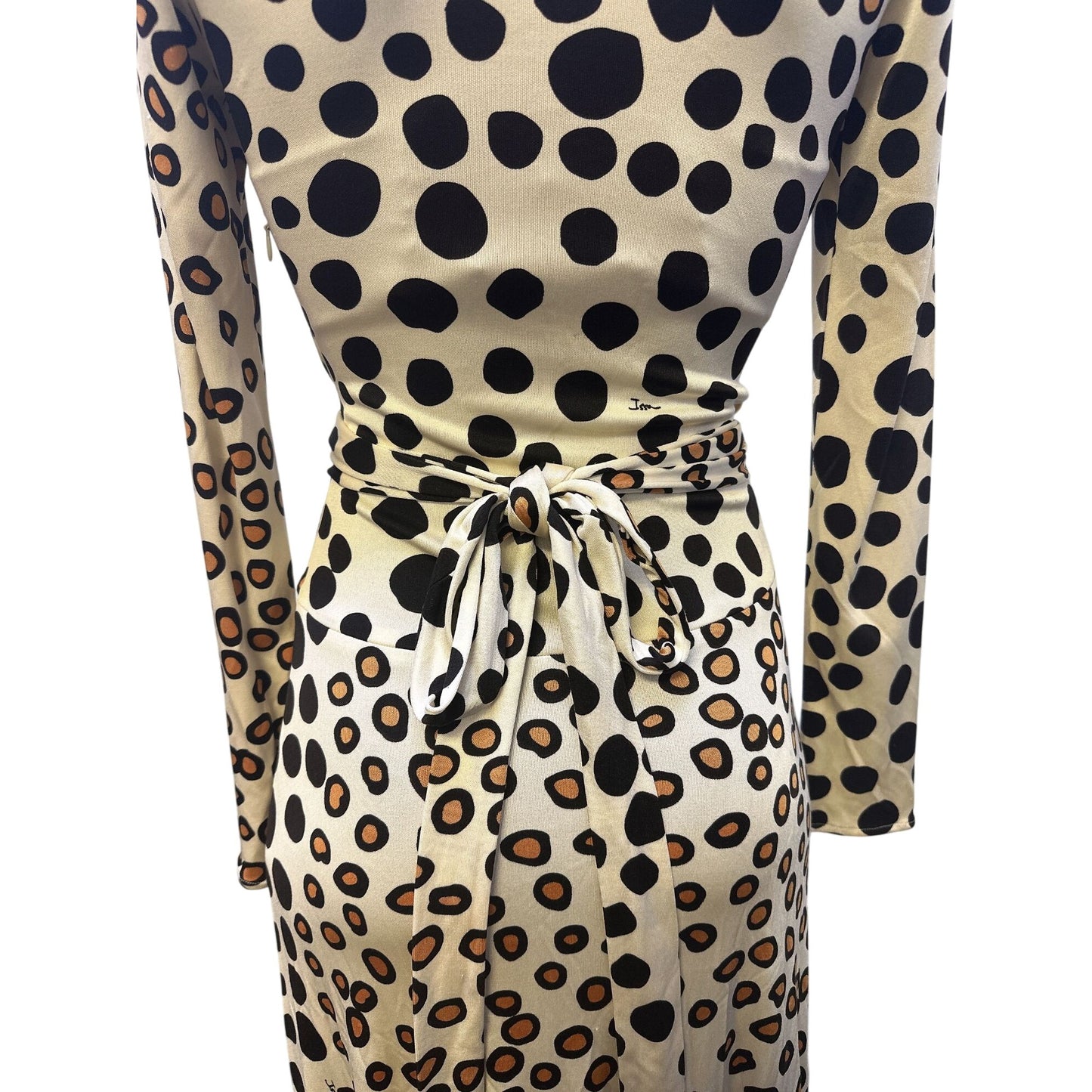 Issa London Vintage Polka Dot Wrap Silk Dress w/Long Sleeves Size 6