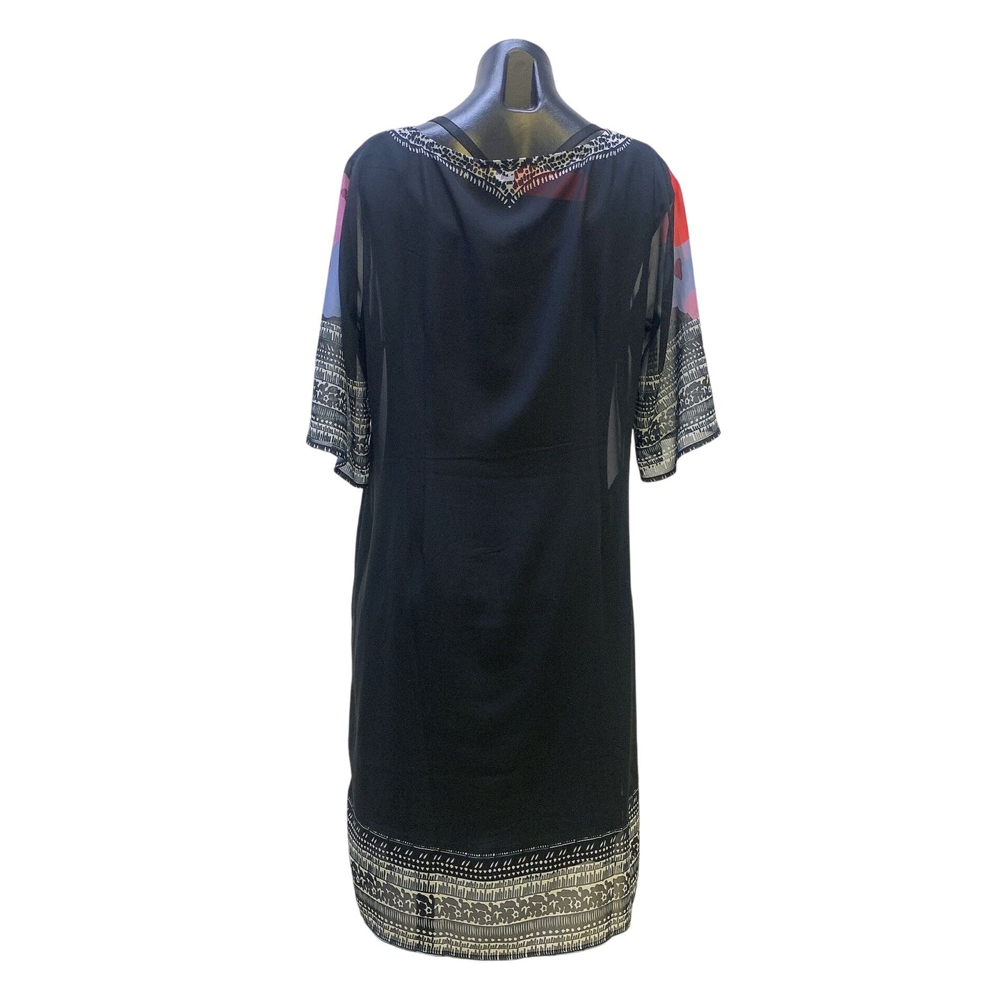Soft Surroundings Navy & Multicolored Print Shift Dress w/Slip, Size Medium