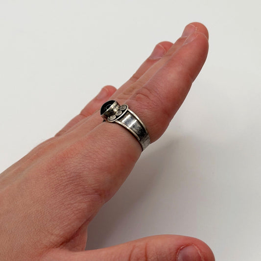 925 Sterling Silver Black Onyx Ring With Modernist Design