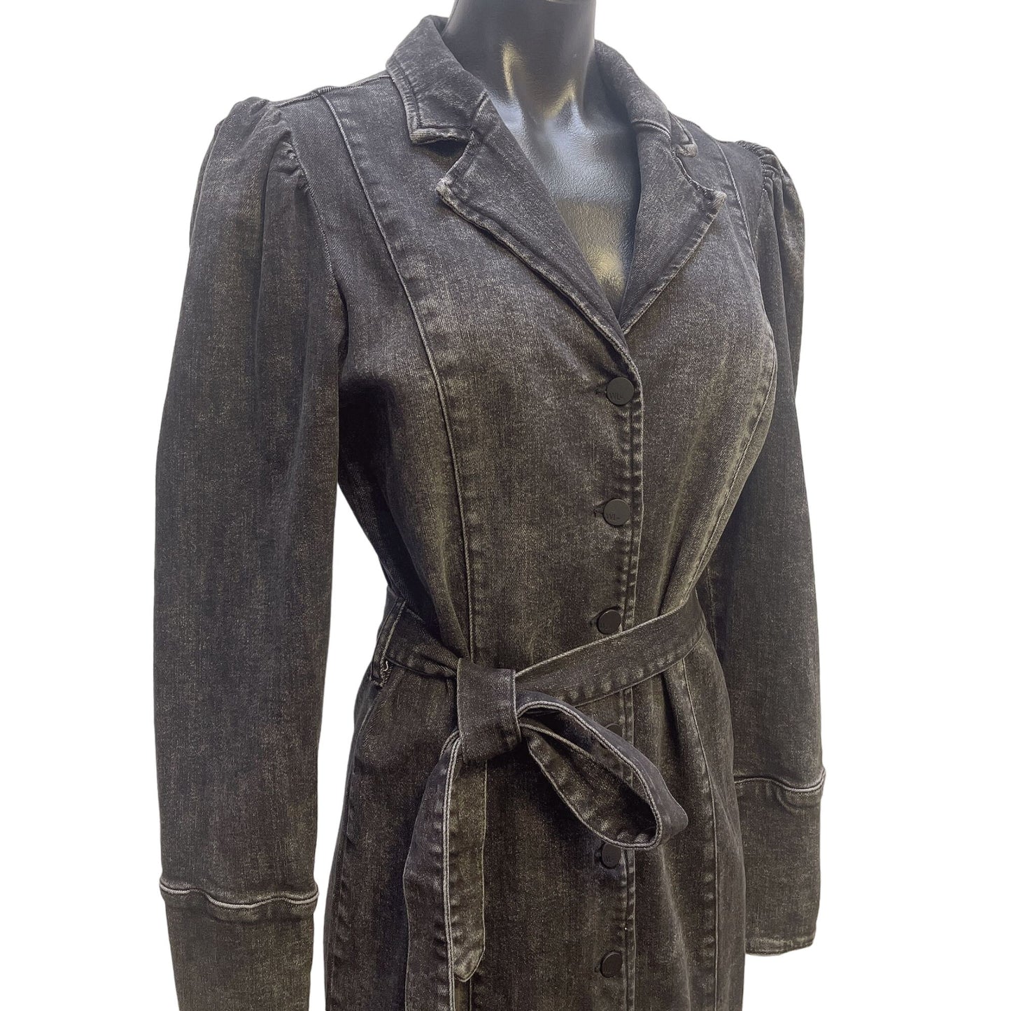 Wash Lab Dk Grey Denim Belted Button Dress Size S