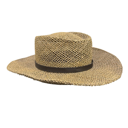 Stetson Straw Hat Brown Wide Brim With Leather Band S/M