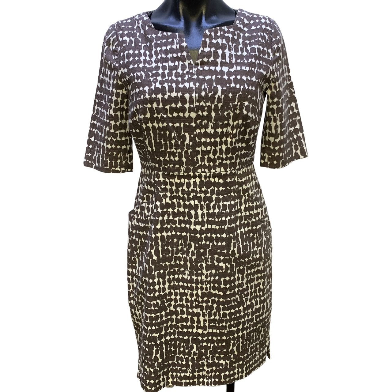 *L. K. Bennett Brown & White Short Sleeve Dress Size 6