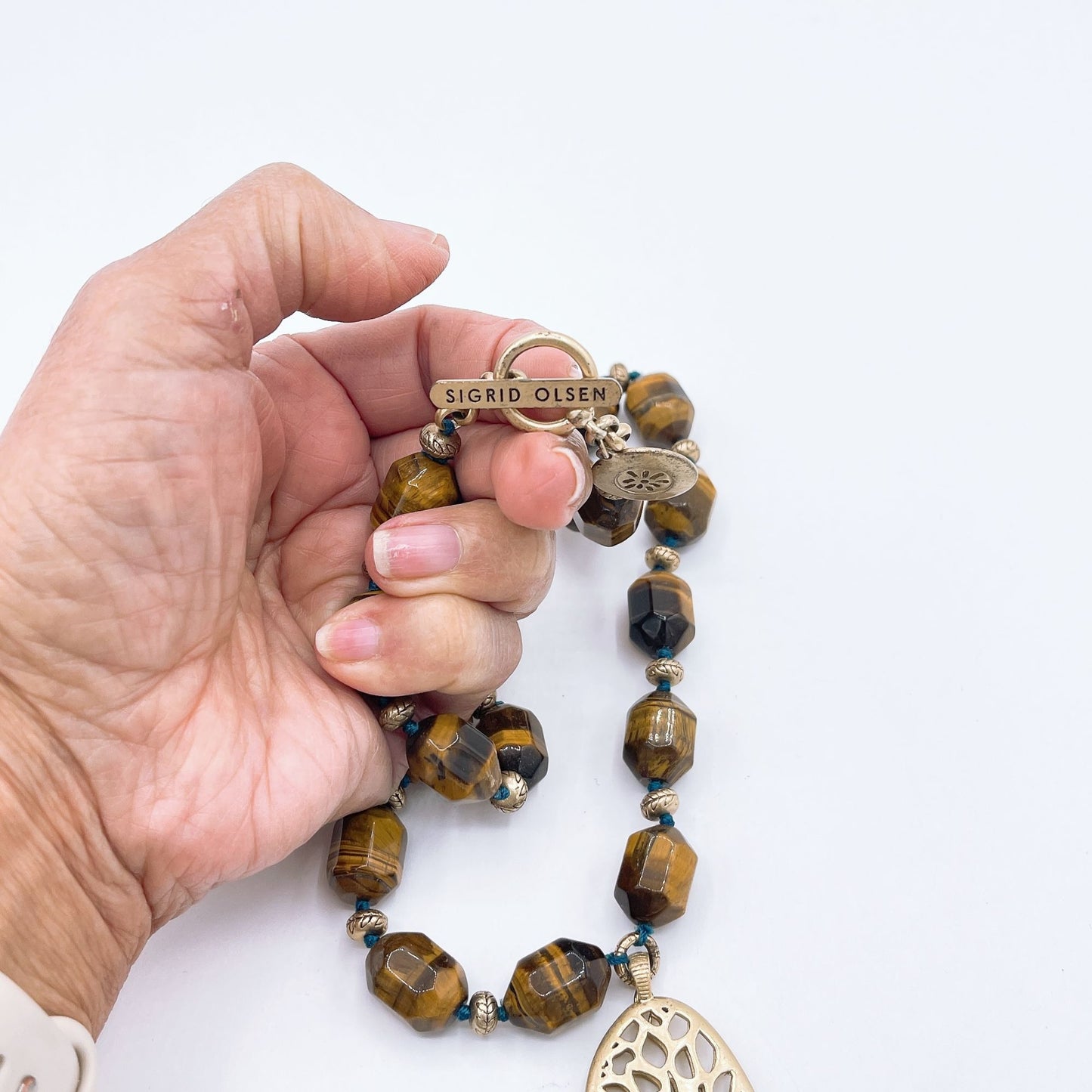 Vintage Sigrid Olsen Brown Tiger Eye Chunky Beads Pendant