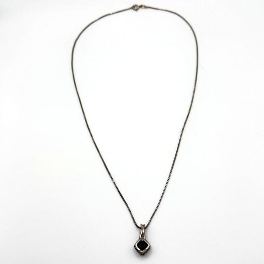 925 Sterling Silver & 18K Gold Necklace With Faceted Black Onyx Pendant