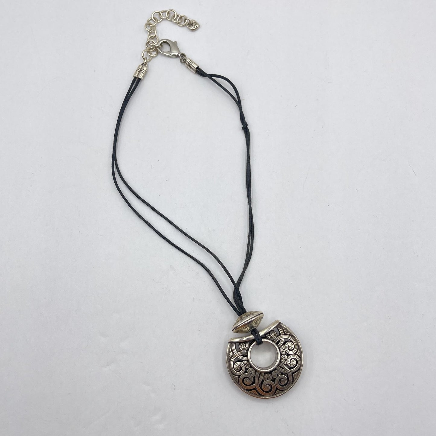 Brighton Silver-Tone Medallion Necklace With Black Cord