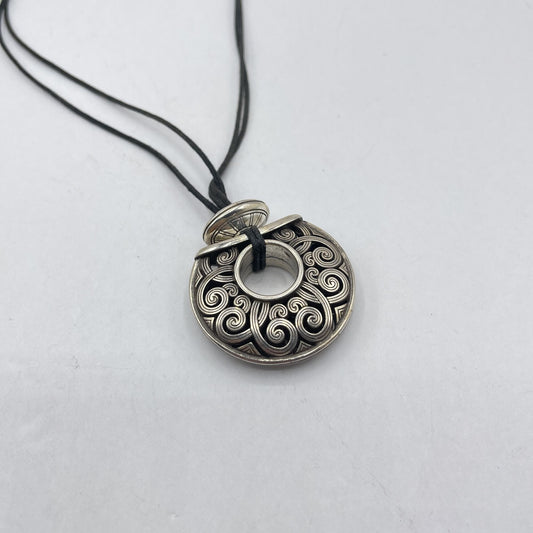 Brighton Silver-Tone Medallion Necklace With Black Cord
