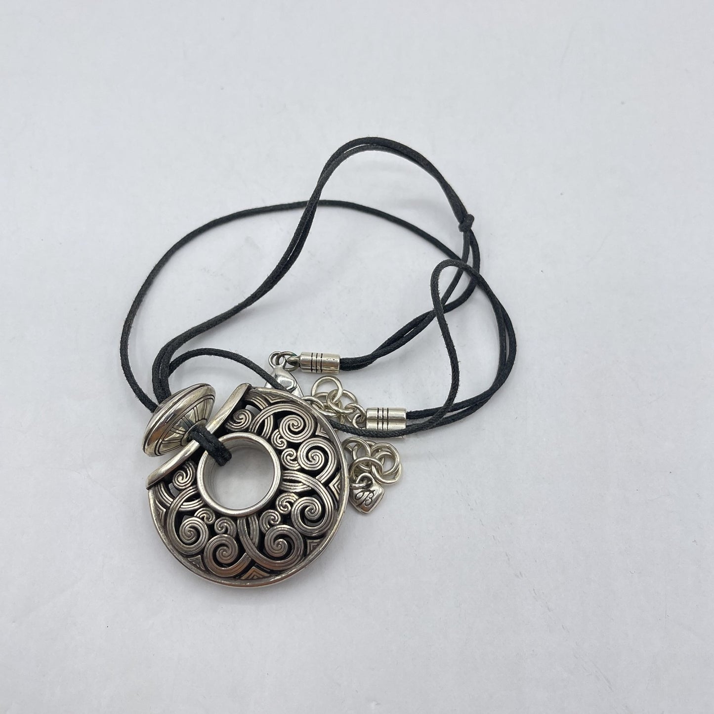 Brighton Silver-Tone Medallion Necklace With Black Cord