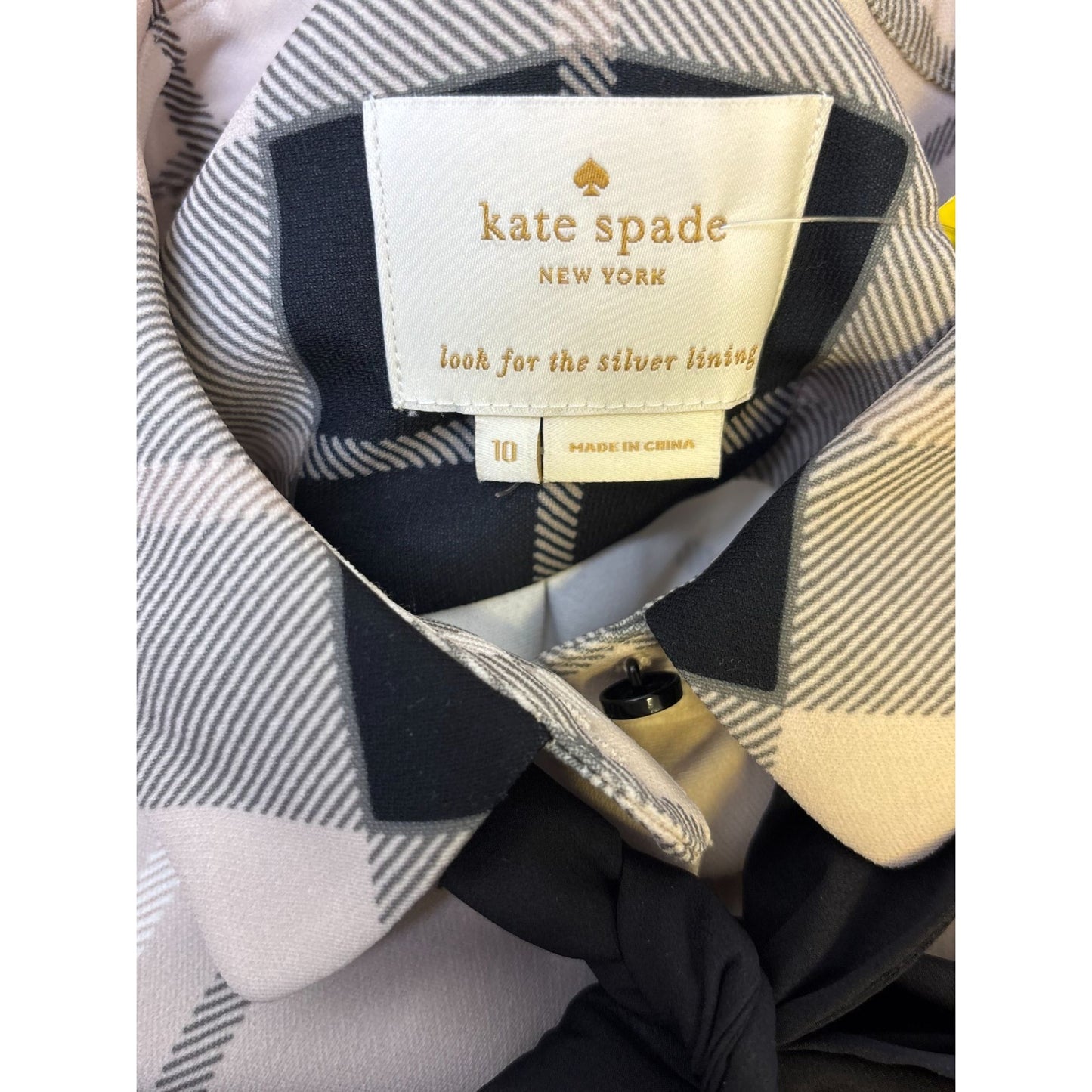 Kate Spade New York Plaid Shirt Dress Beige & Black Bow Detail Size 10