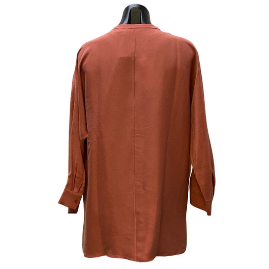 Eileen Fisher Silk Modern Collar Coral Button Tunic Shirt S/P