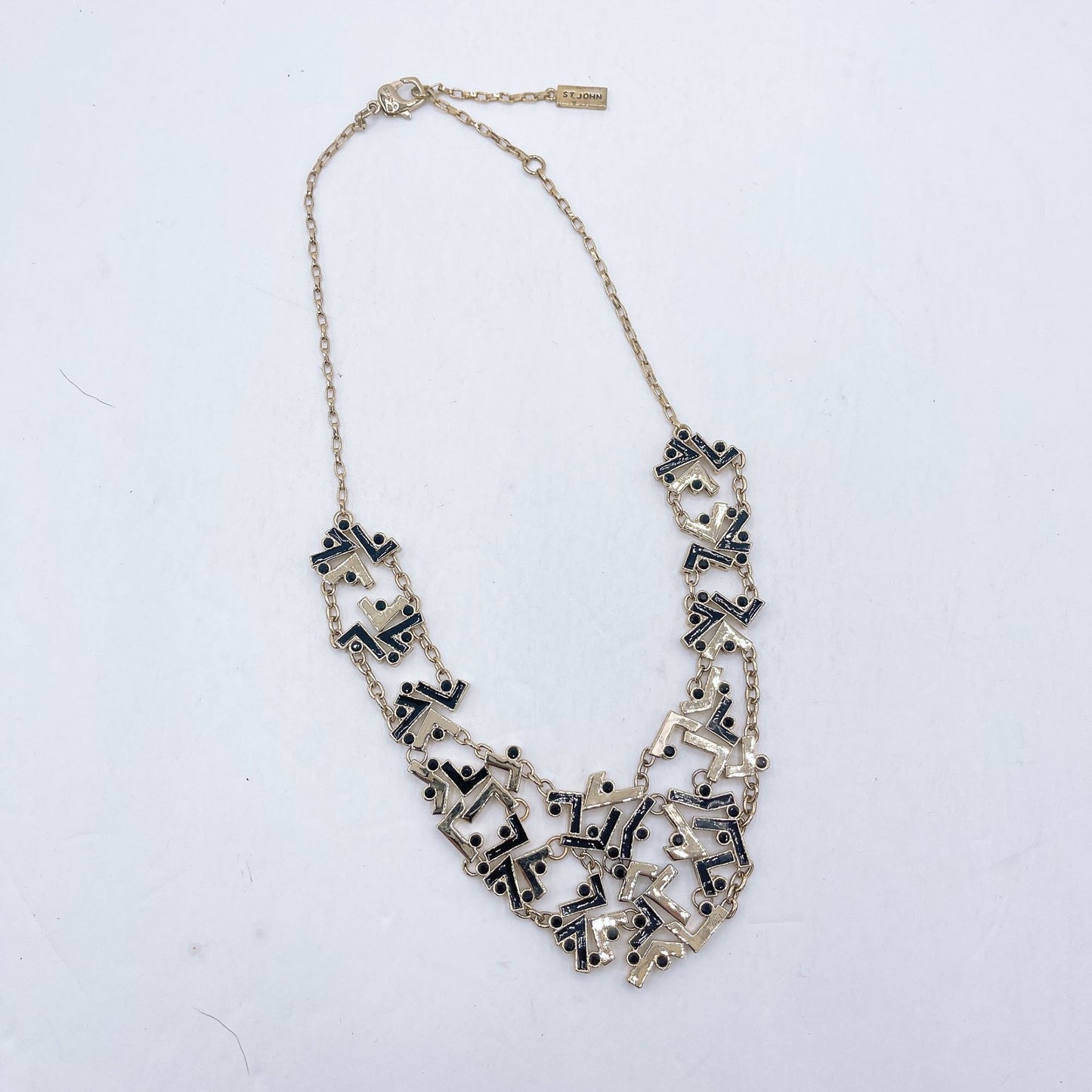 St John Black Gold Multi Link Geometric Pattern Necklace Medium