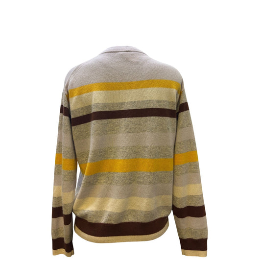 Lafayette 148 Striped Cashmere Sweater M Gray/Yellow/Brown