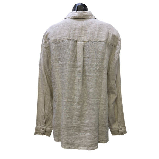 NWT Chico's Linen Blouse Cream Floral Embellished Button-Front Size 2/L