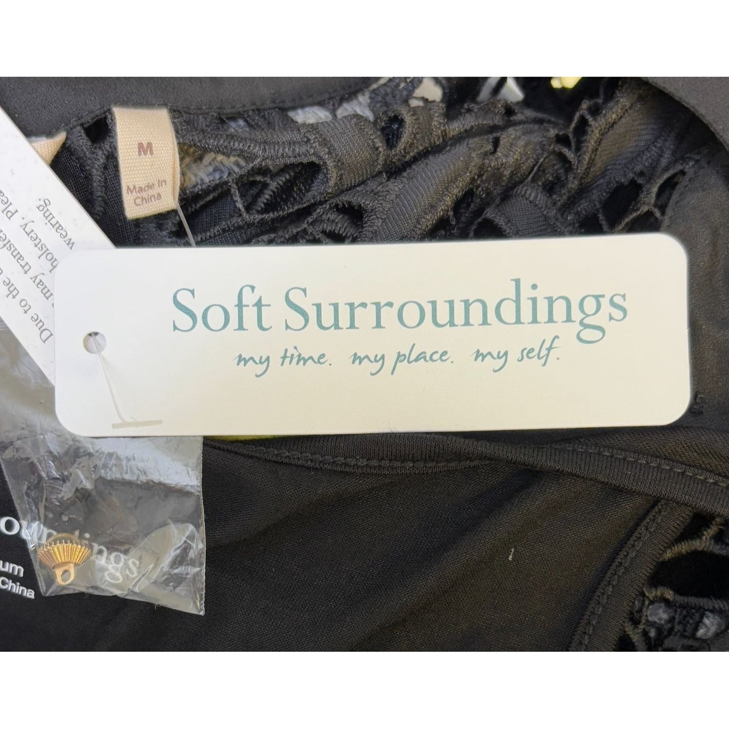 NWT Soft Surroundings Lace Blouse With Cami Black 2p M