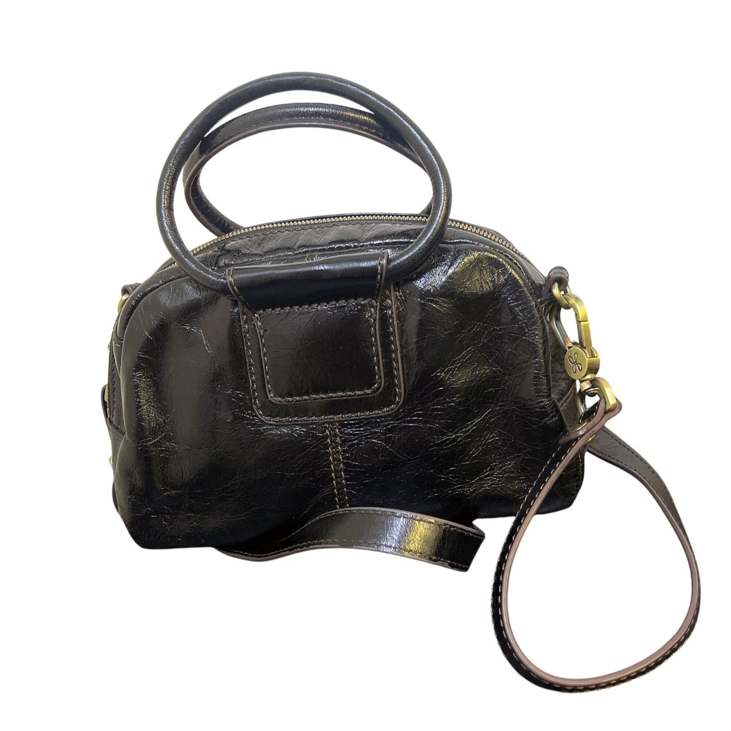 Hobo Black Leather Crossbody Bag With Top Handle & Zipper Closure