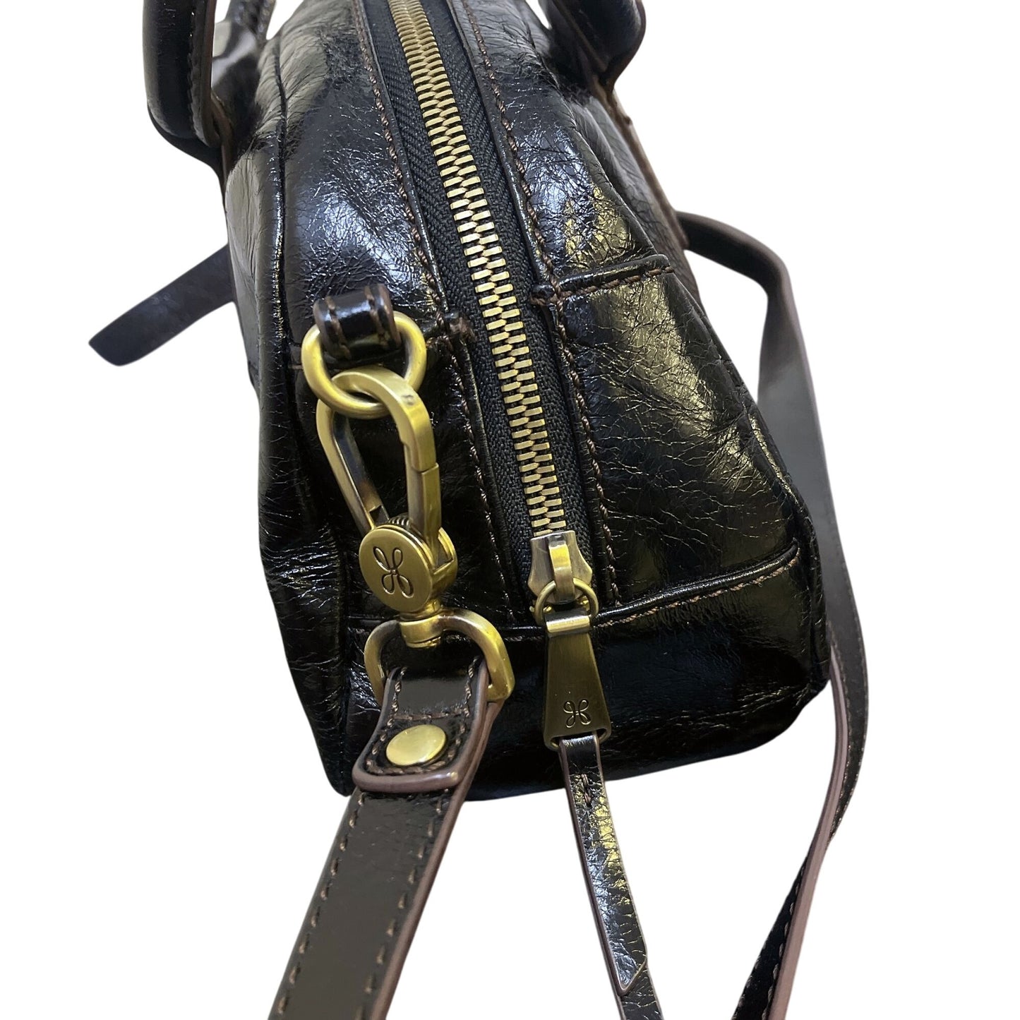 Hobo Black Leather Crossbody Bag With Top Handle & Zipper Closure