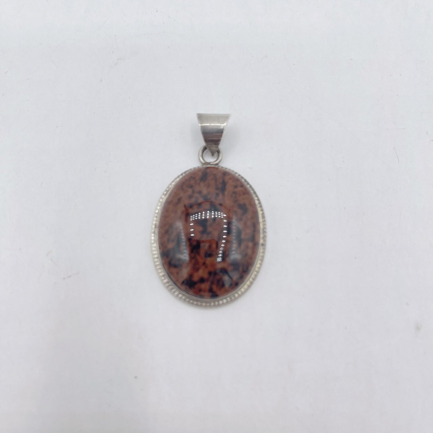 925 Silver Oval Brown & Black Stone Necklace Pendant Medium