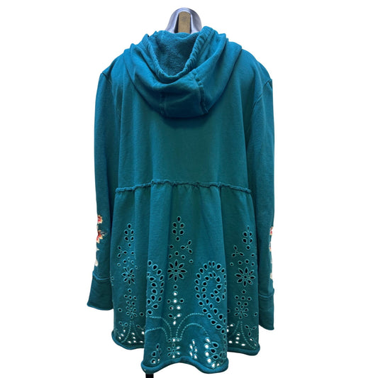 Johnny Was Green Embroidered Hoodie Jacket XXL