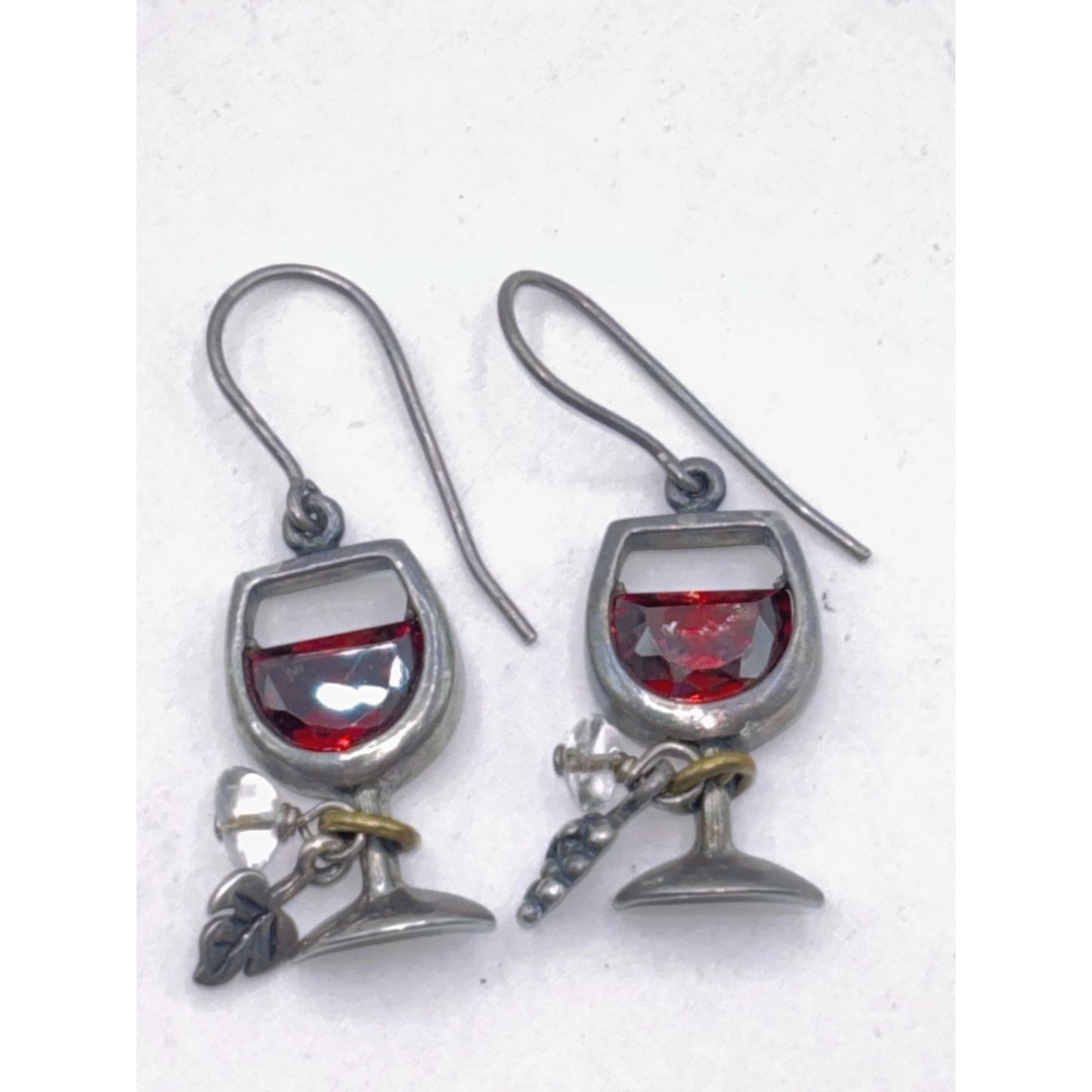Silpada Sterling Silver 925 Earrings With Wine Glass & Charm Design